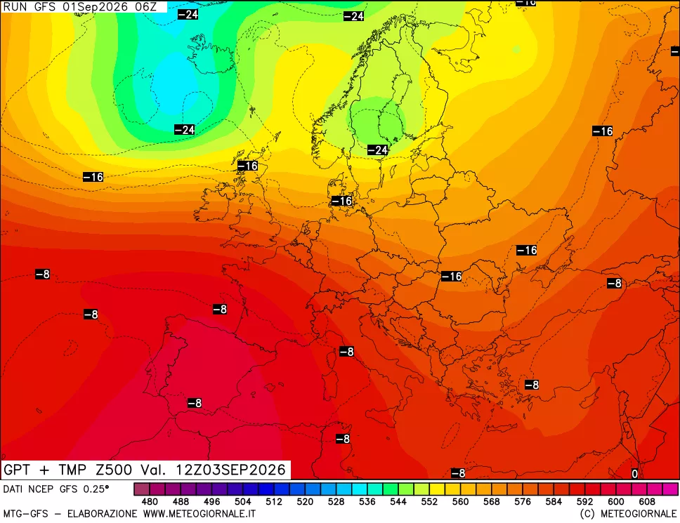 mappa 500 hPa GPT + Temp