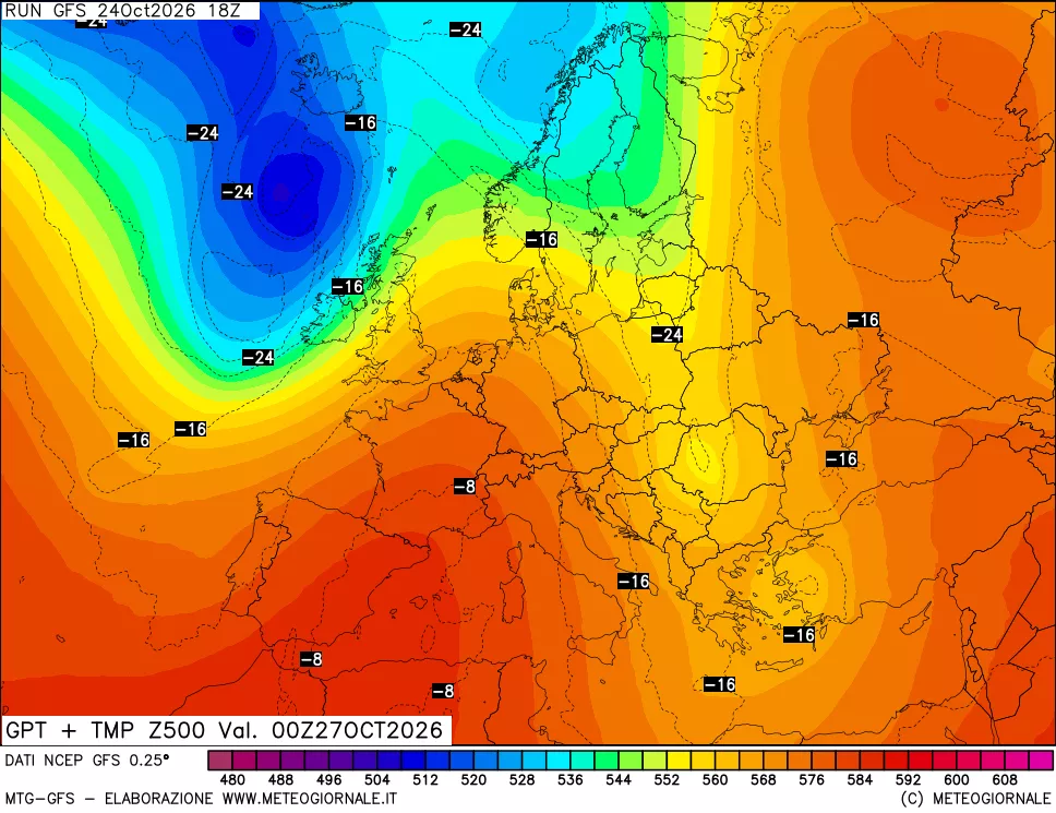 mappa 500 hPa GPT + Temp
