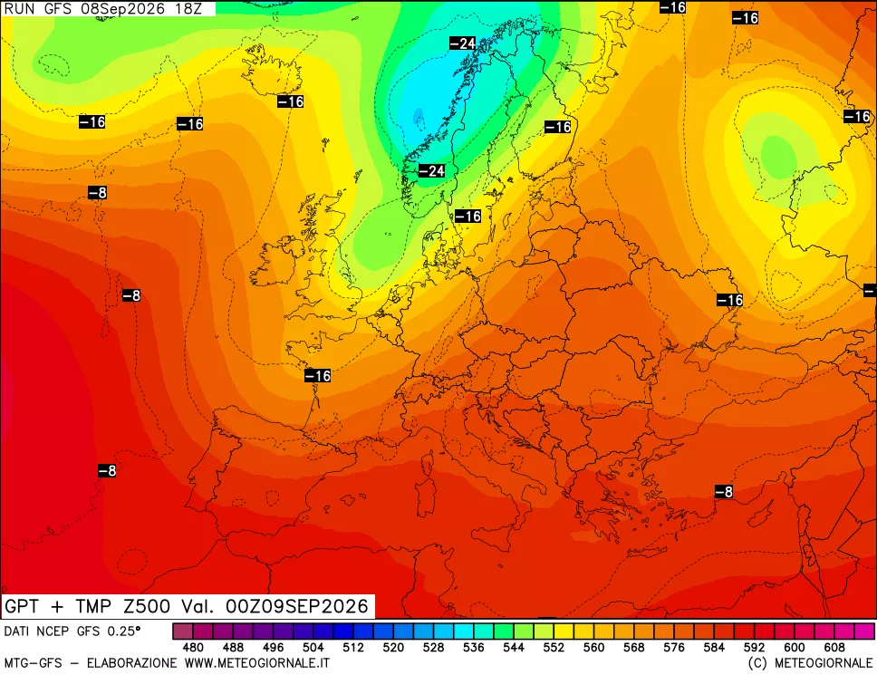 mappa 500 hPa GPT + Temp