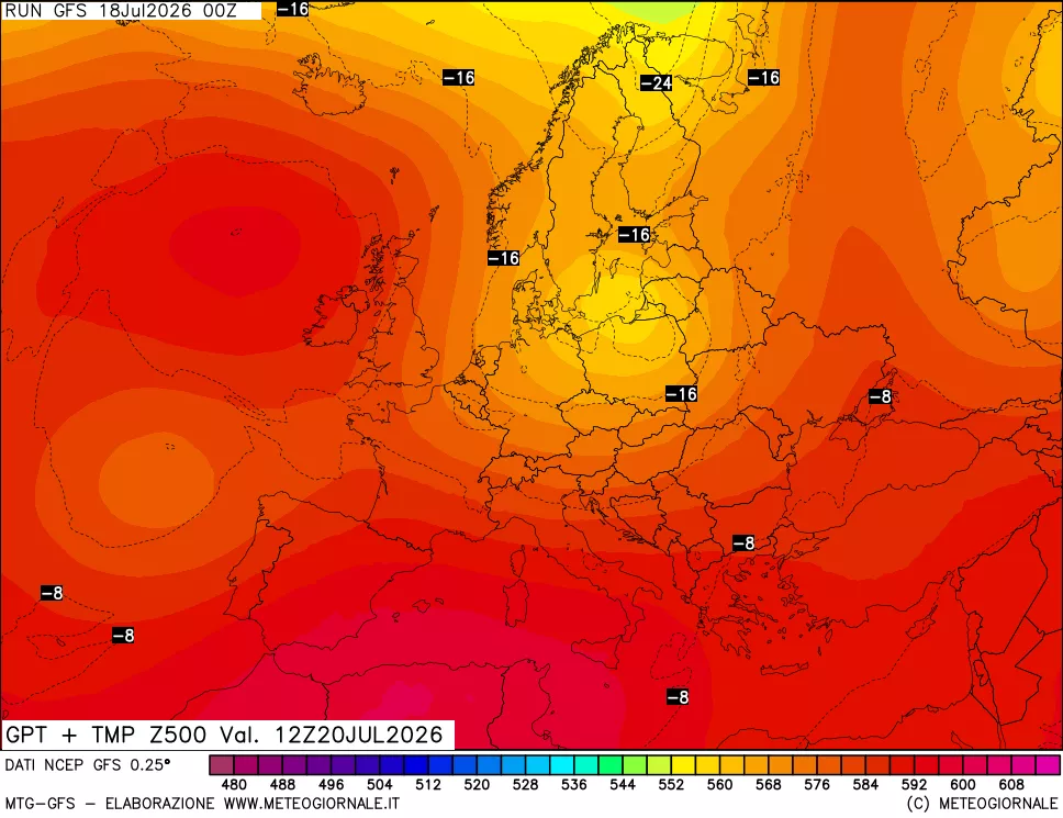 mappa 500 hPa GPT + Temp