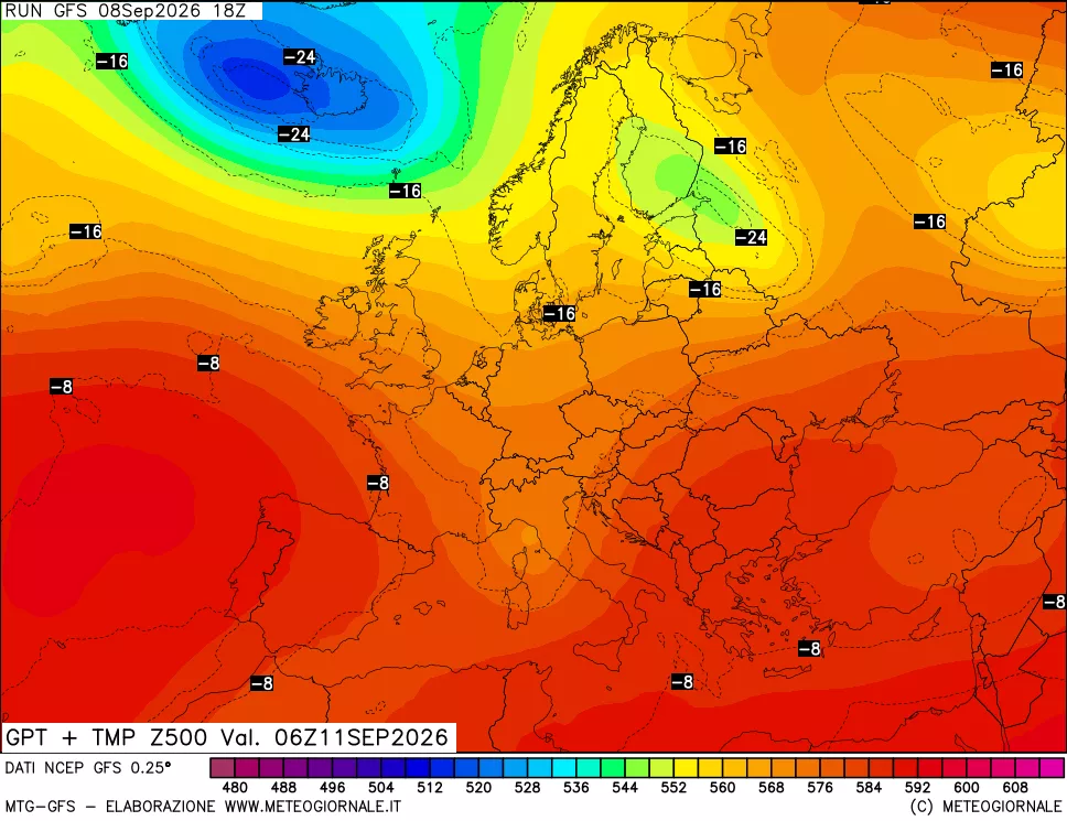 mappa 500 hPa GPT + Temp
