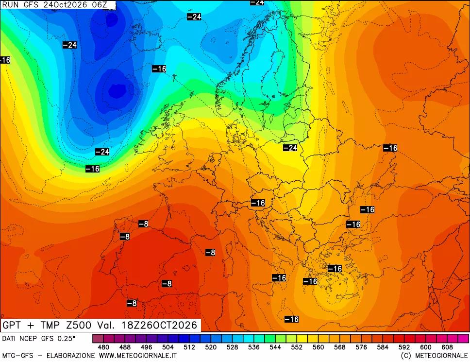 mappa 500 hPa GPT + Temp