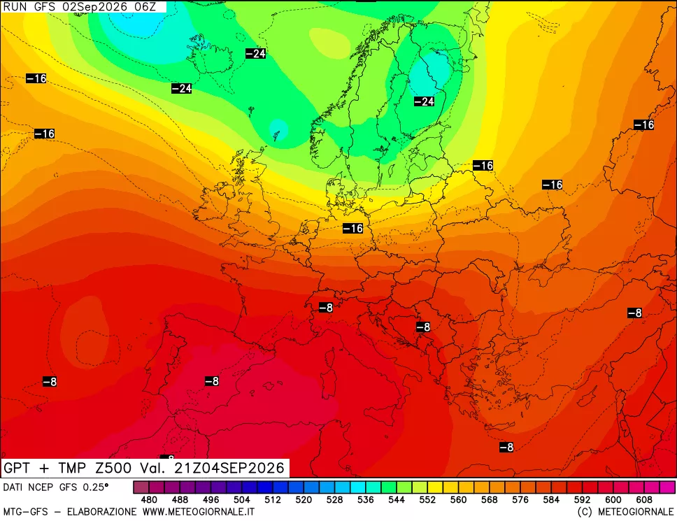 mappa 500 hPa GPT + Temp