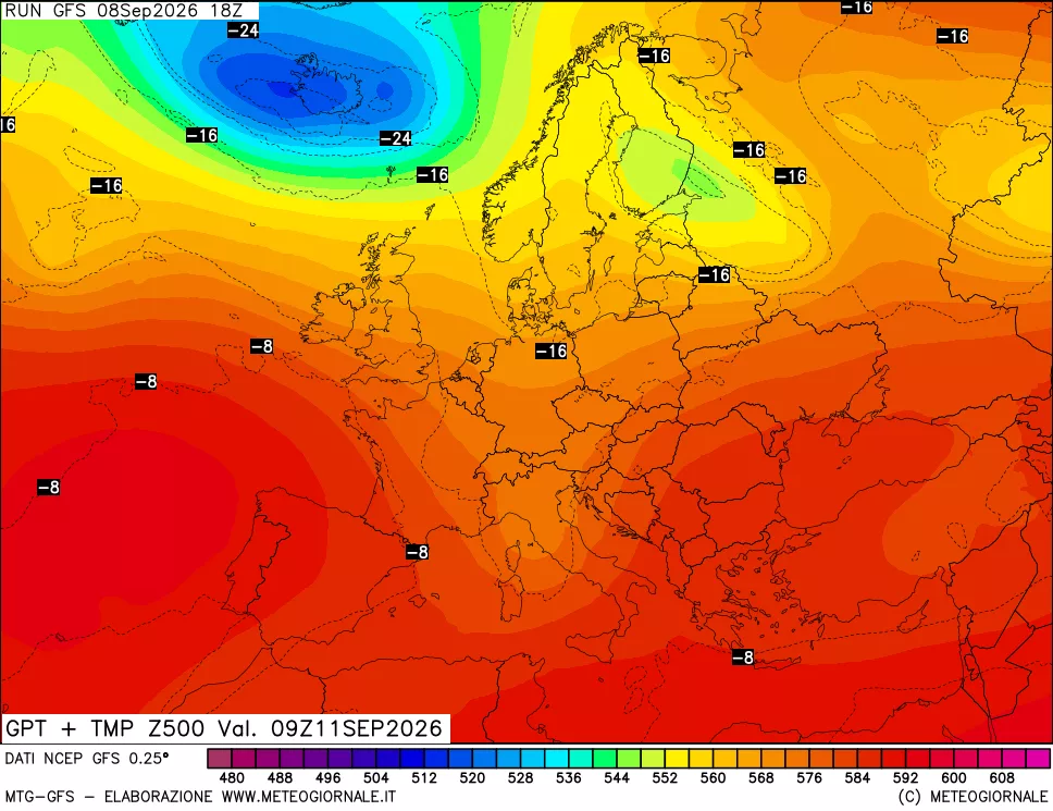 mappa 500 hPa GPT + Temp