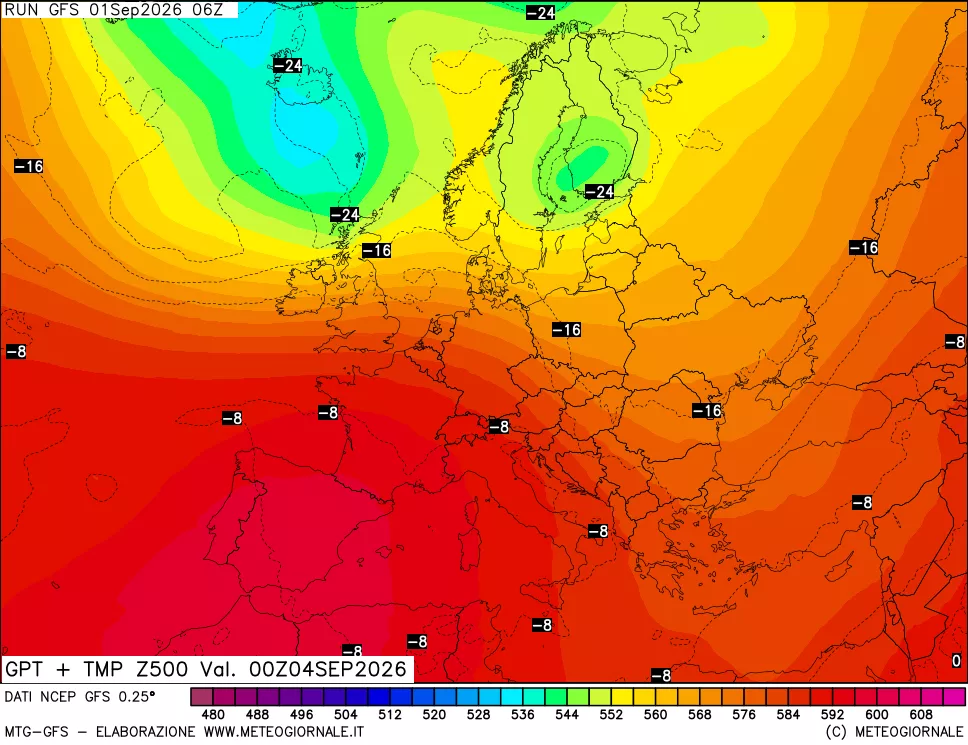 mappa 500 hPa GPT + Temp