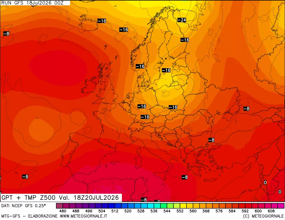 mappa 500 hPa GPT + Temp
