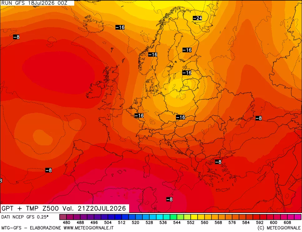 mappa 500 hPa GPT + Temp