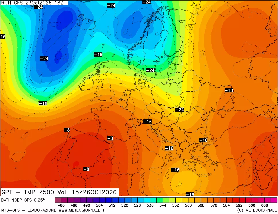 mappa 500 hPa GPT + Temp