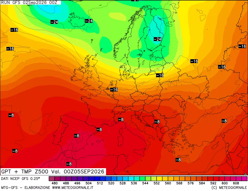 mappa 500 hPa GPT + Temp