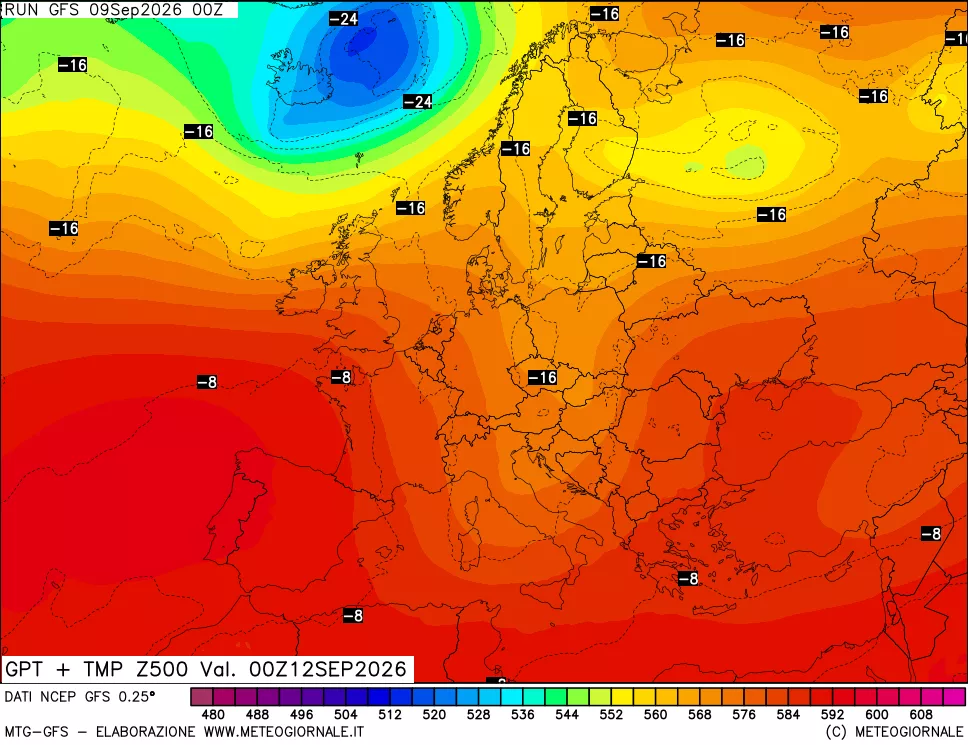 mappa 500 hPa GPT + Temp