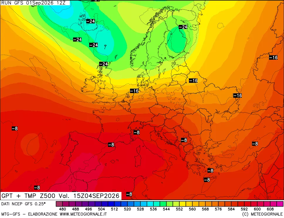 mappa 500 hPa GPT + Temp