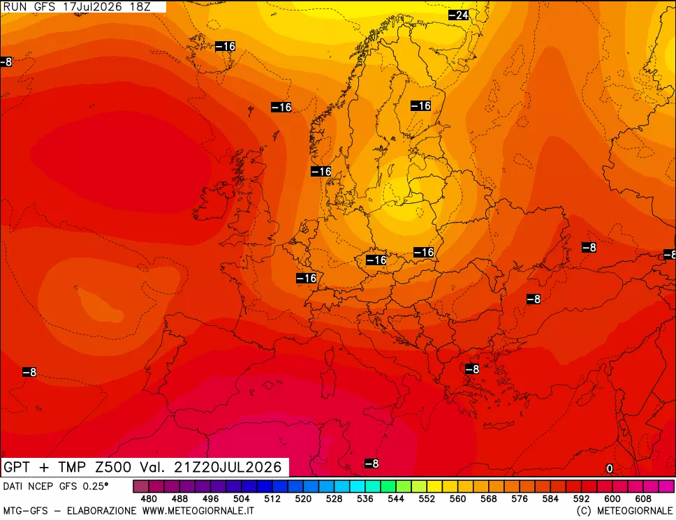 mappa 500 hPa GPT + Temp