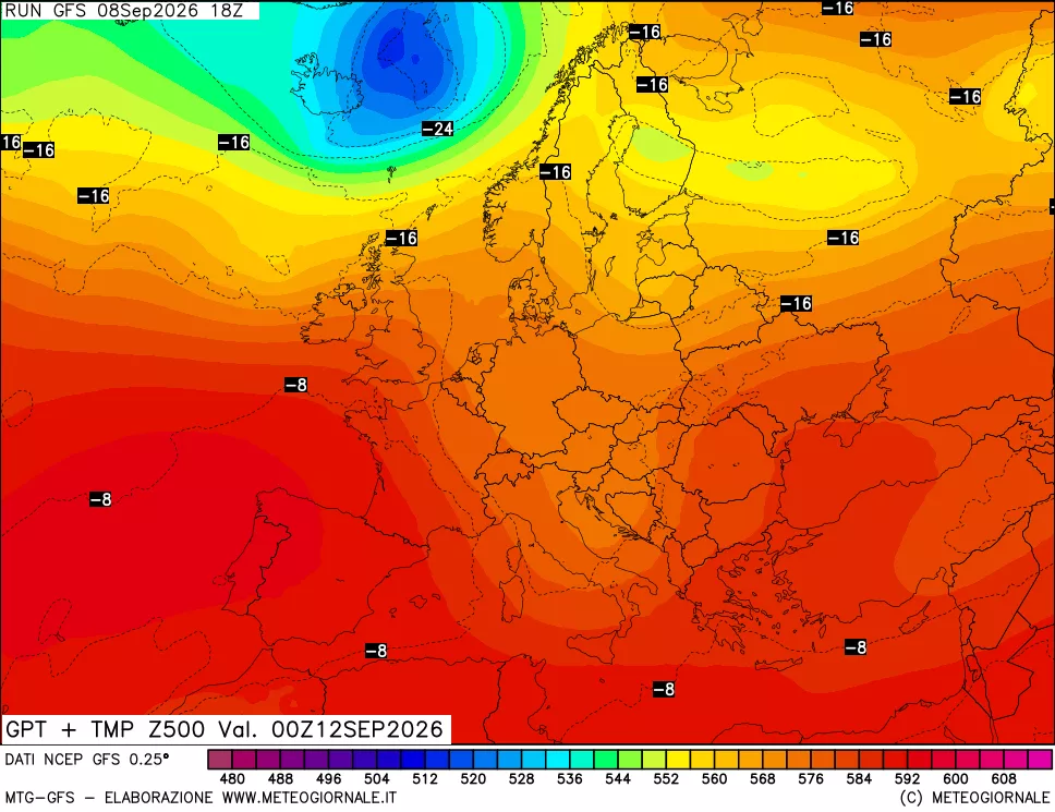 mappa 500 hPa GPT + Temp