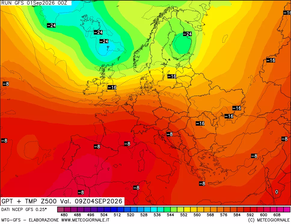 mappa 500 hPa GPT + Temp