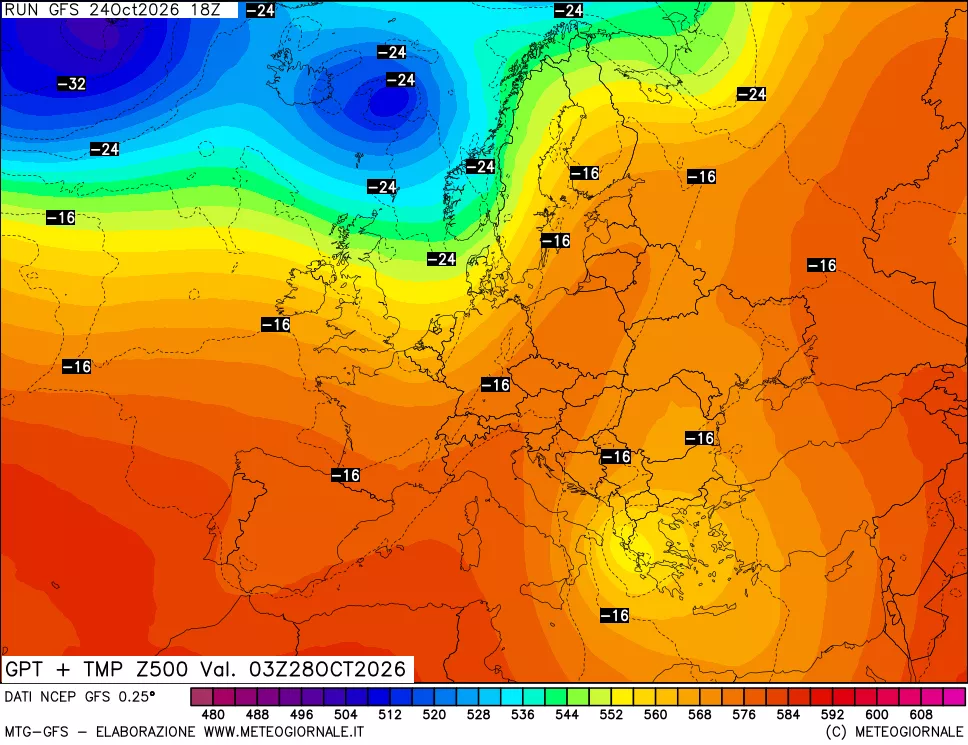 mappa 500 hPa GPT + Temp
