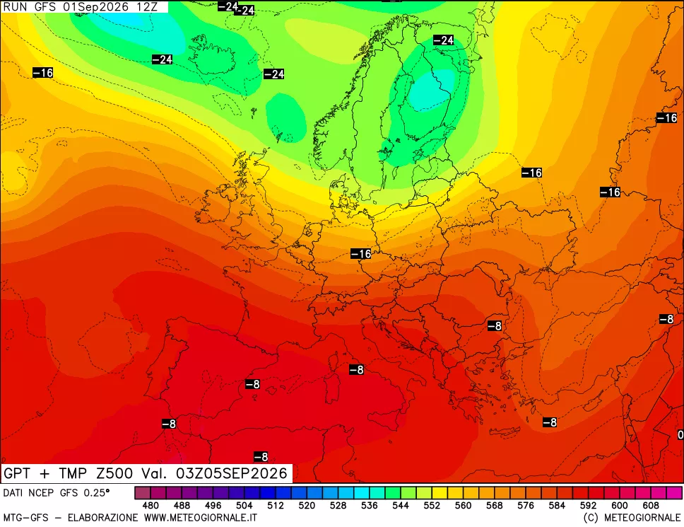 mappa 500 hPa GPT + Temp
