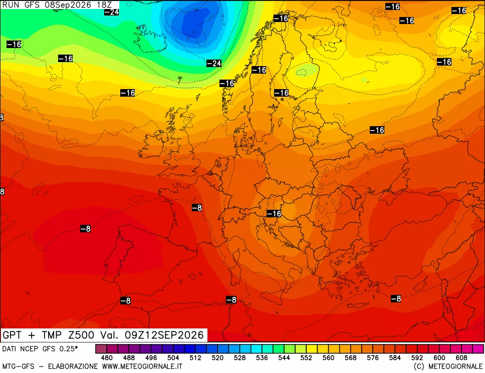 mappa 500 hPa GPT + Temp