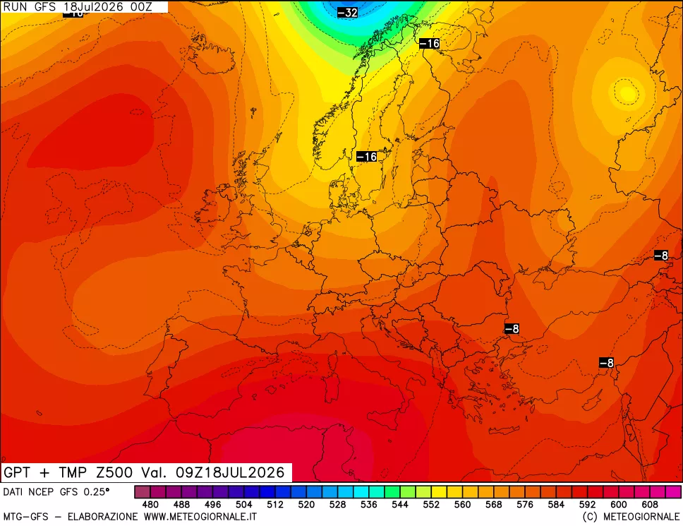 mappa 500 hPa GPT + Temp