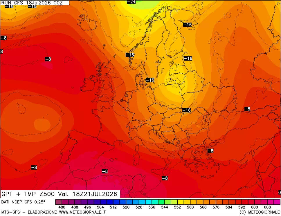 mappa 500 hPa GPT + Temp