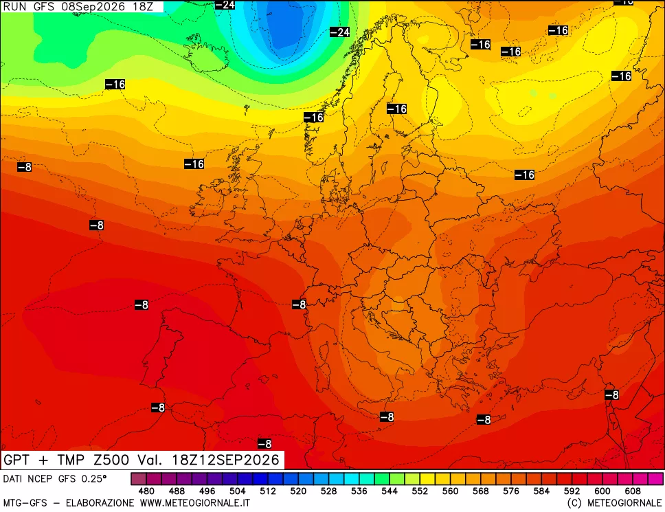 mappa 500 hPa GPT + Temp