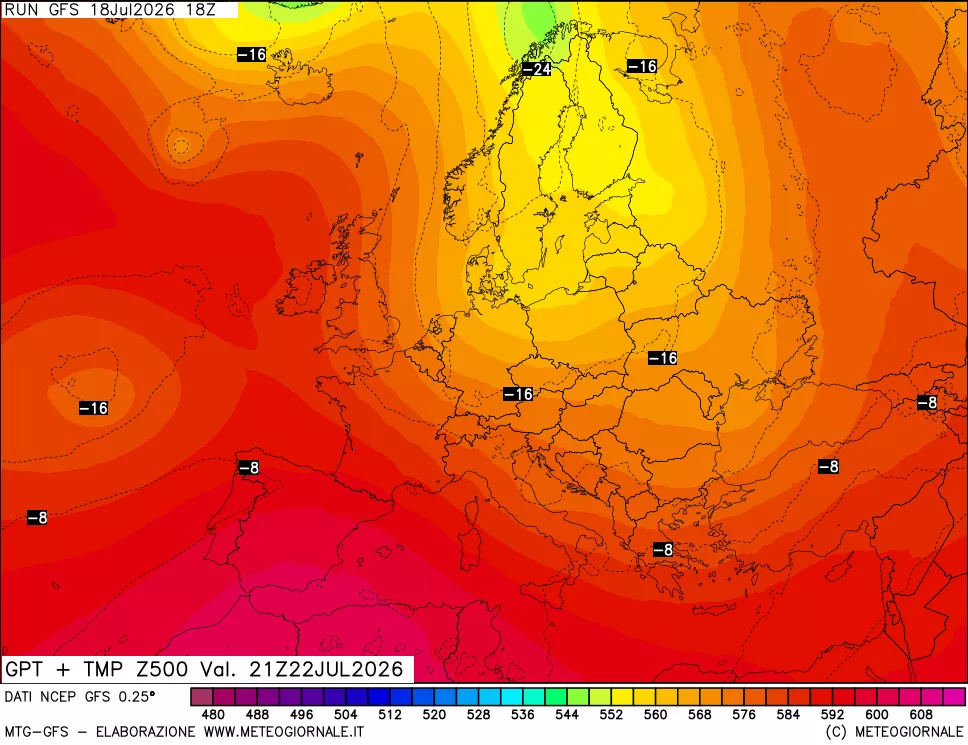 mappa 500 hPa GPT + Temp