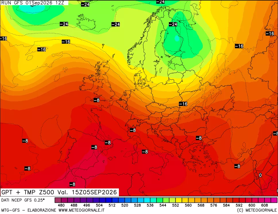 mappa 500 hPa GPT + Temp