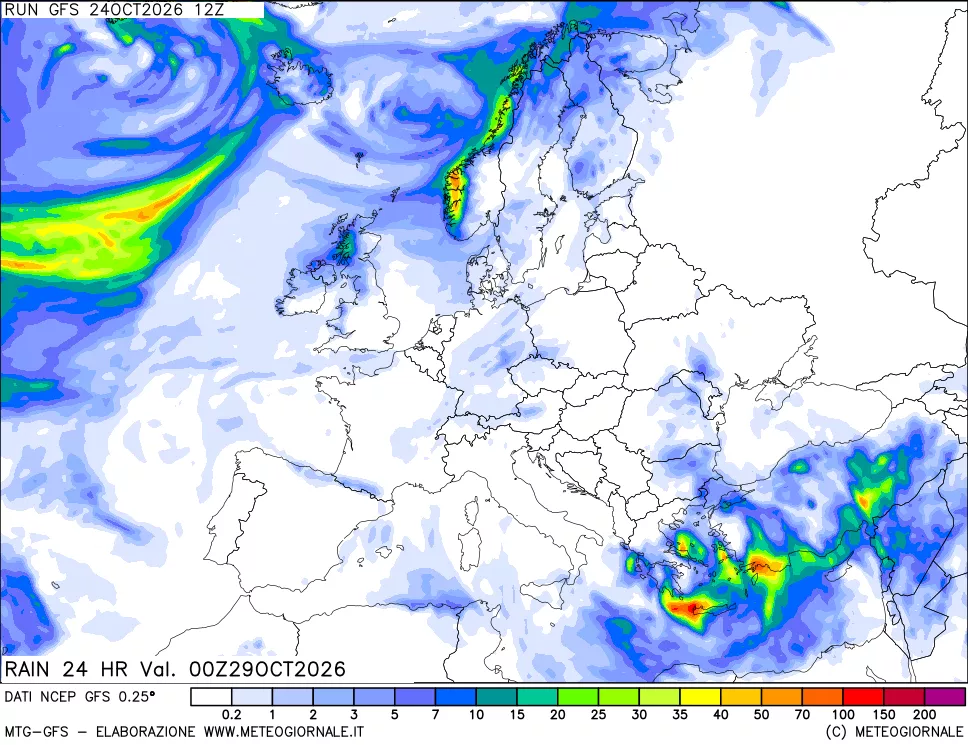 mappa Precipitazioni 24 ore precedenti