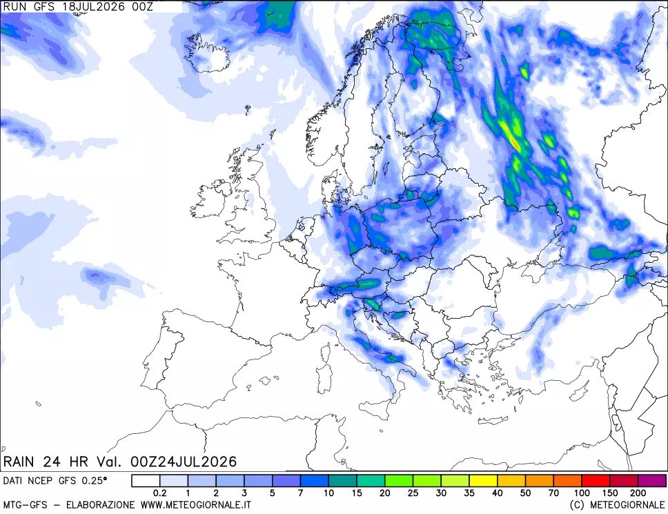 mappa Precipitazioni 24 ore precedenti