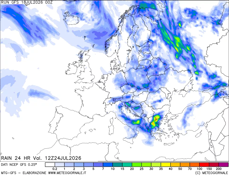 mappa Precipitazioni 24 ore precedenti