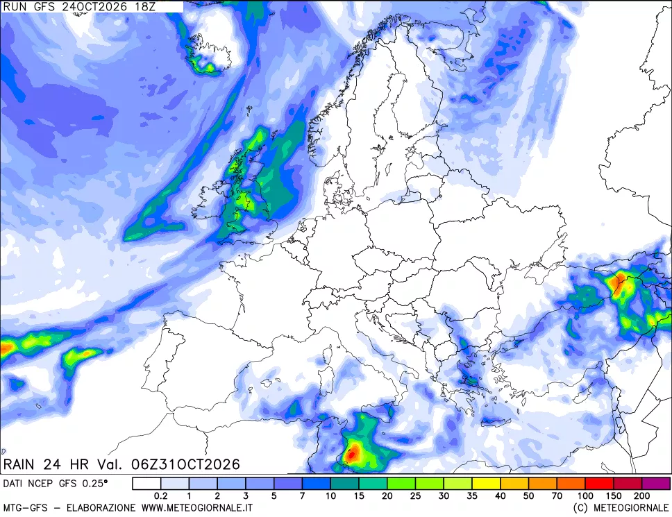 mappa Precipitazioni 24 ore precedenti