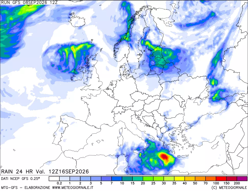 mappa Precipitazioni 24 ore precedenti