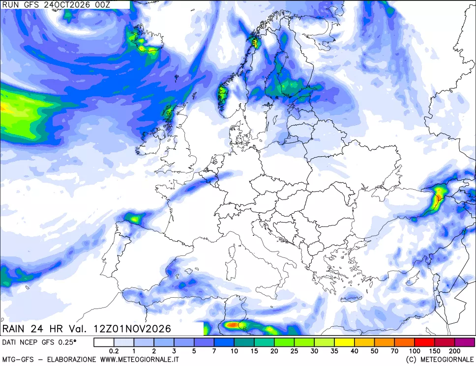 mappa Precipitazioni 24 ore precedenti
