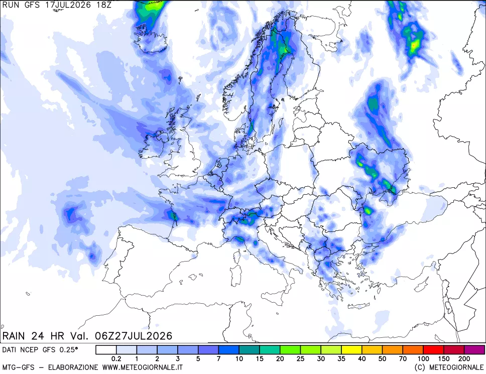 mappa Precipitazioni 24 ore precedenti