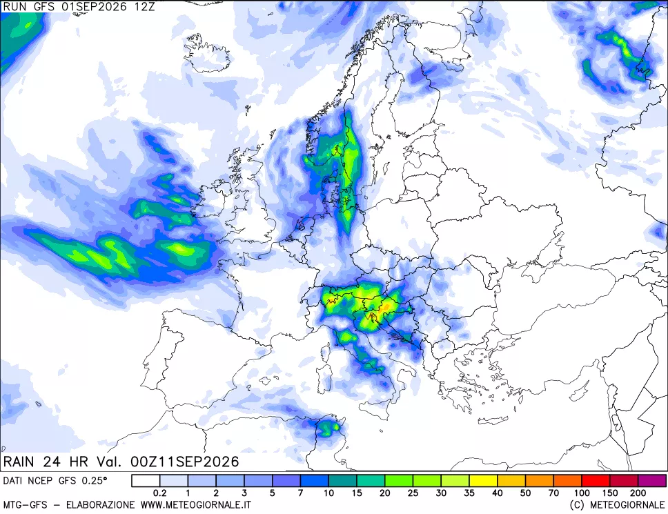 mappa Precipitazioni 24 ore precedenti