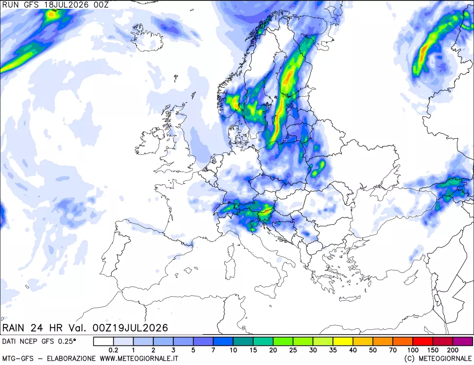 mappa Precipitazioni 24 ore precedenti