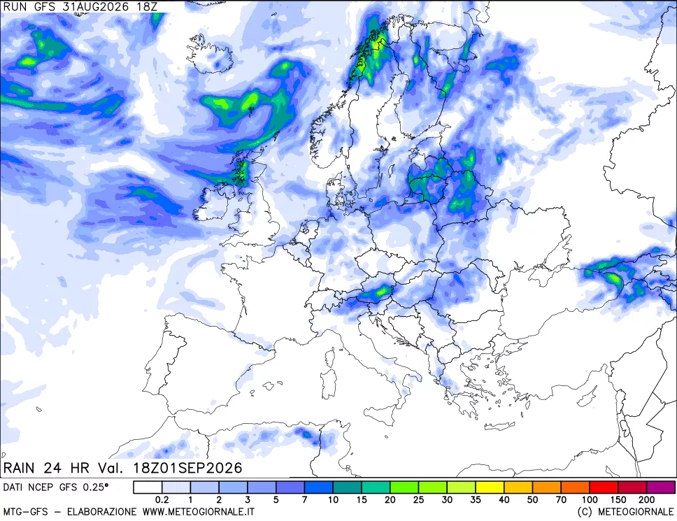 mappa Precipitazioni 24 ore precedenti