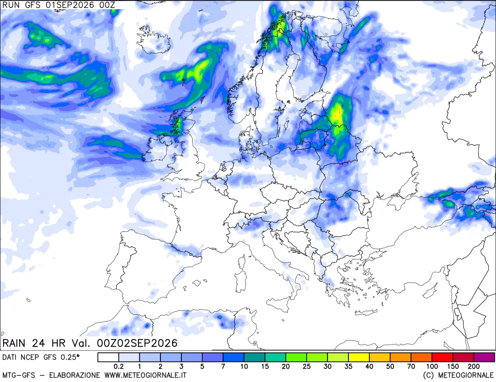 mappa Precipitazioni 24 ore precedenti