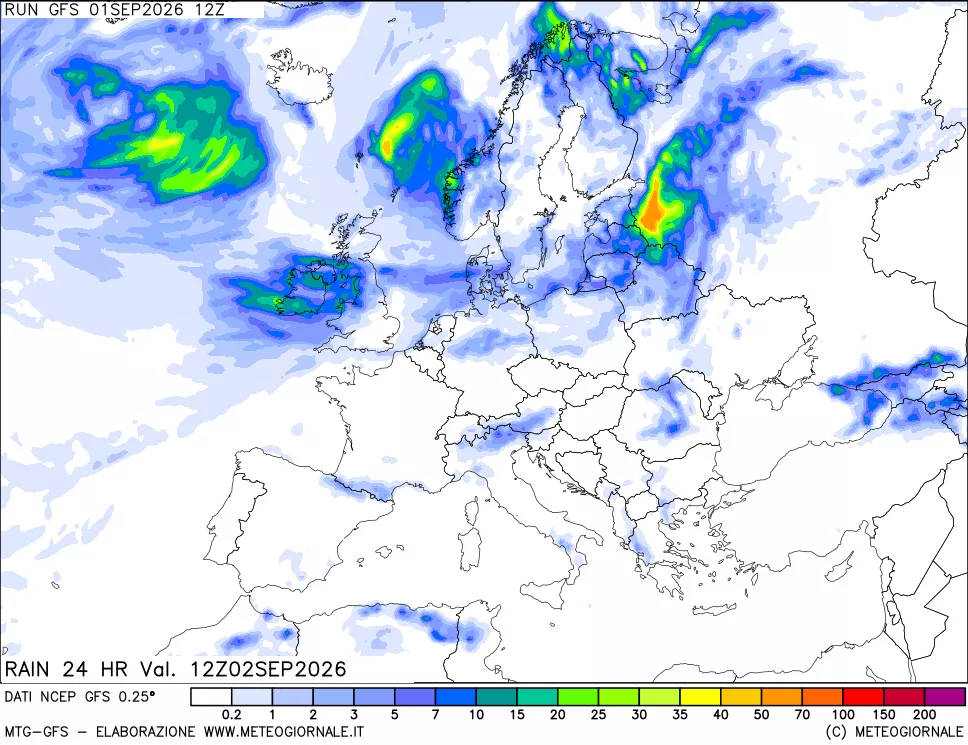 mappa Precipitazioni 24 ore precedenti