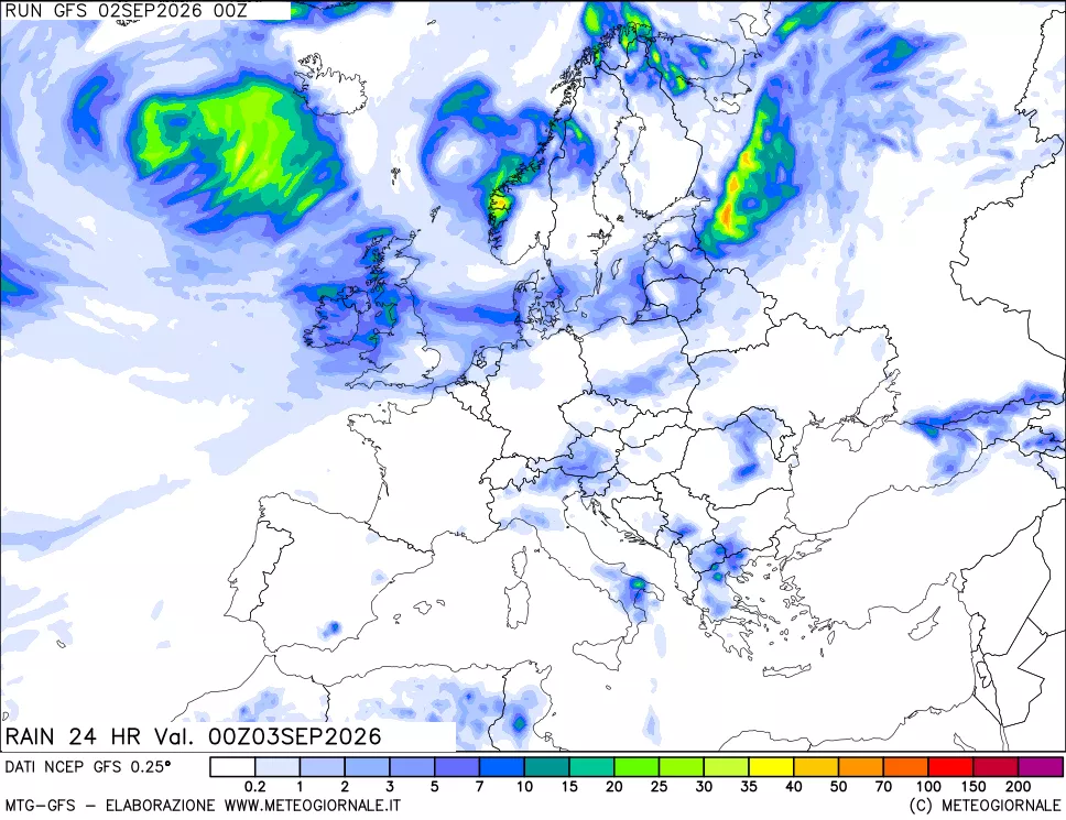 mappa Precipitazioni 24 ore precedenti