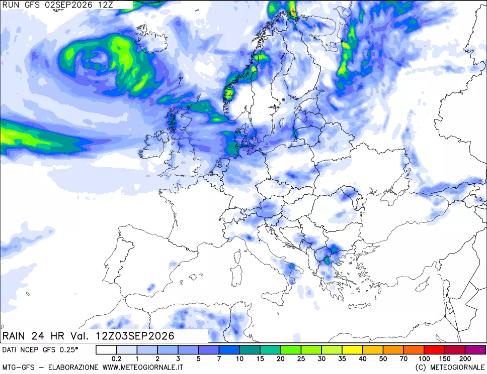 mappa Precipitazioni 24 ore precedenti