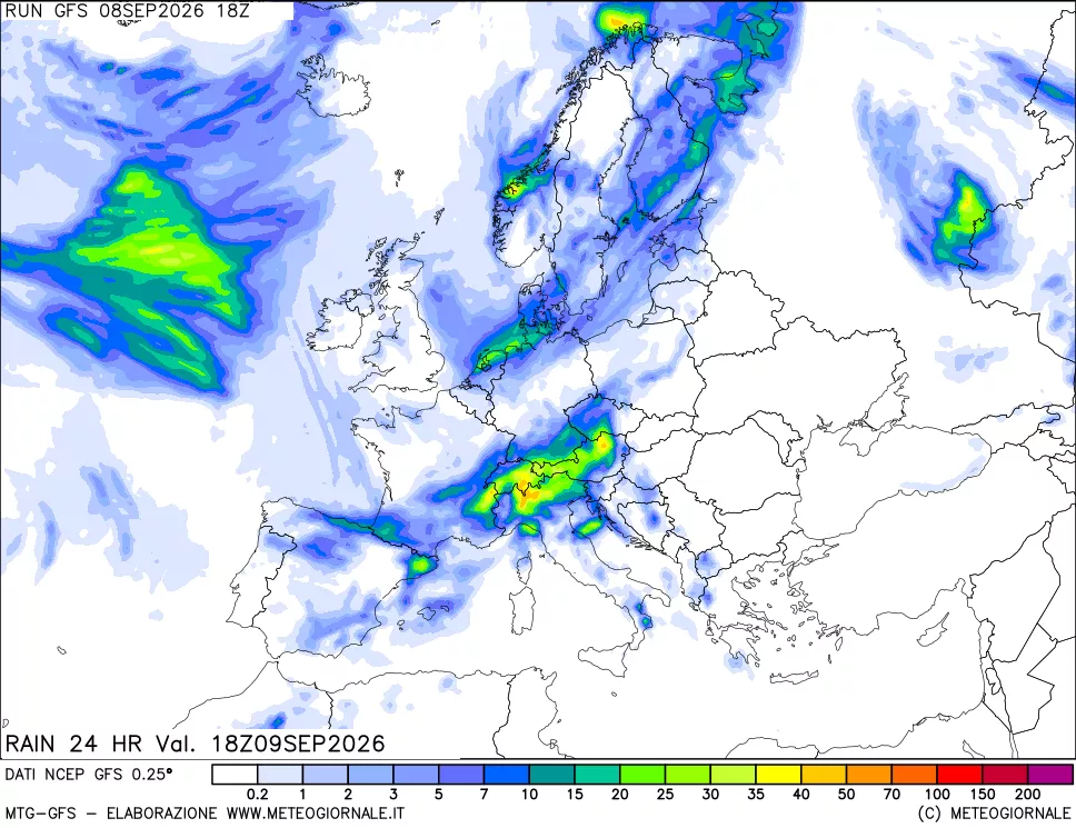 mappa Precipitazioni 24 ore precedenti