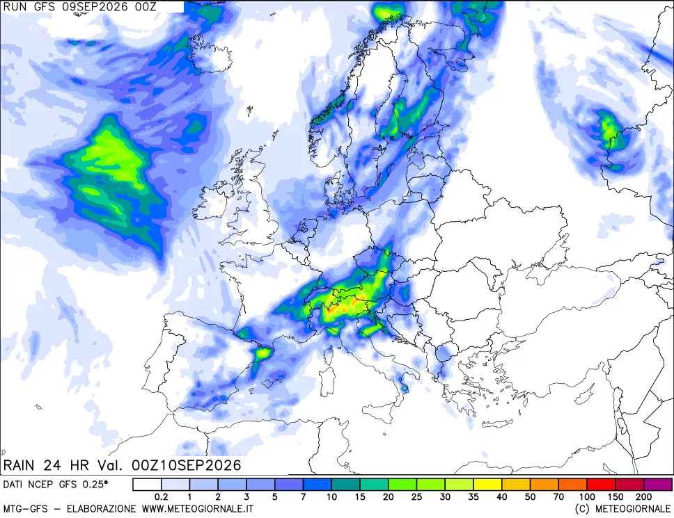 mappa Precipitazioni 24 ore precedenti