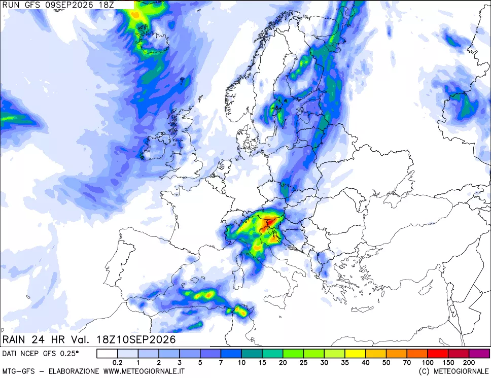 mappa Precipitazioni 24 ore precedenti