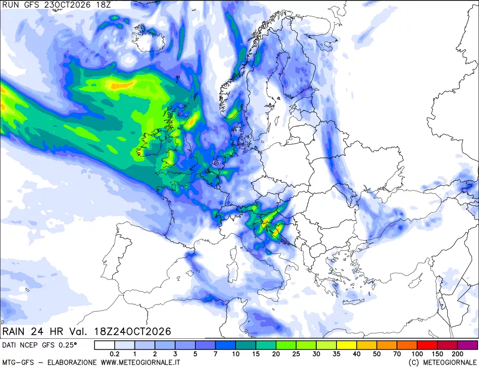 mappa Precipitazioni 24 ore precedenti