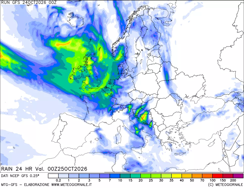 mappa Precipitazioni 24 ore precedenti