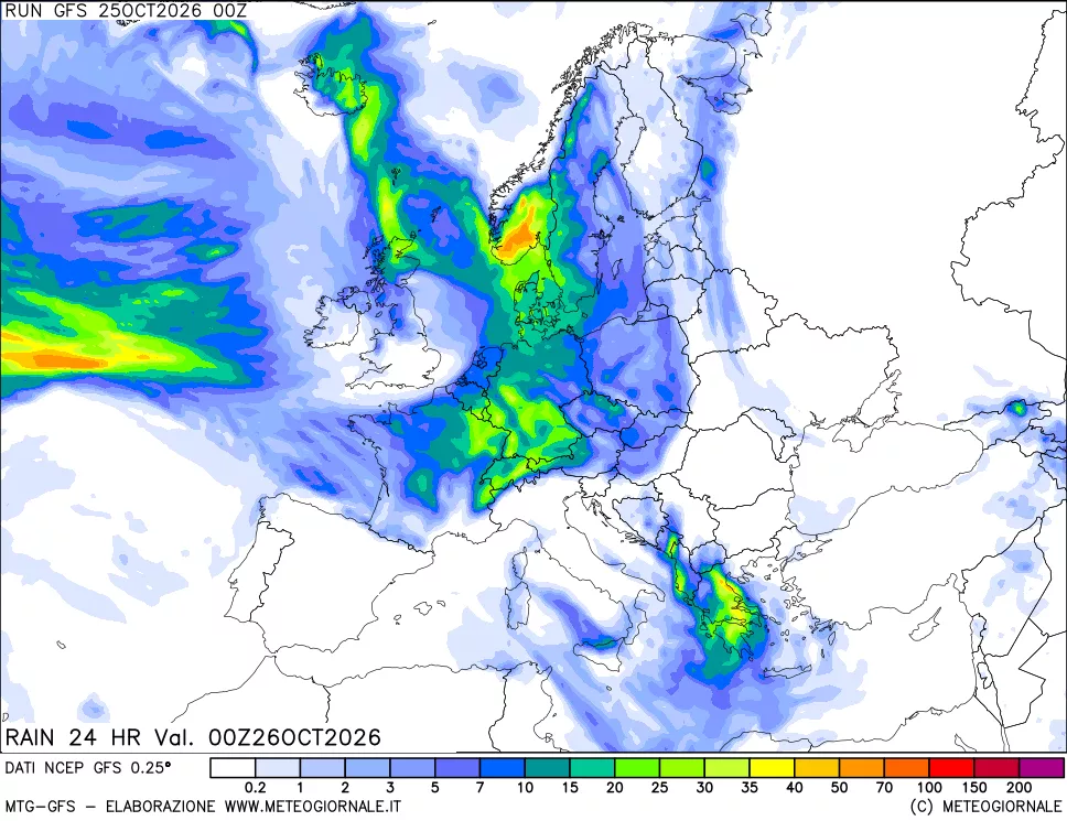 mappa Precipitazioni 24 ore precedenti