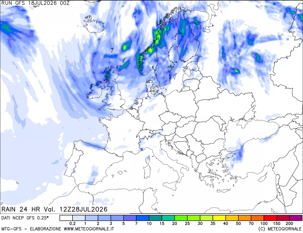 mappa Precipitazioni 24 ore precedenti