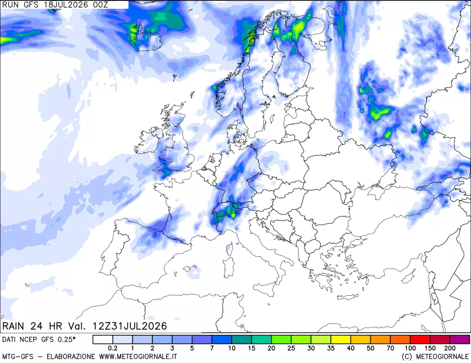 mappa Precipitazioni 24 ore precedenti