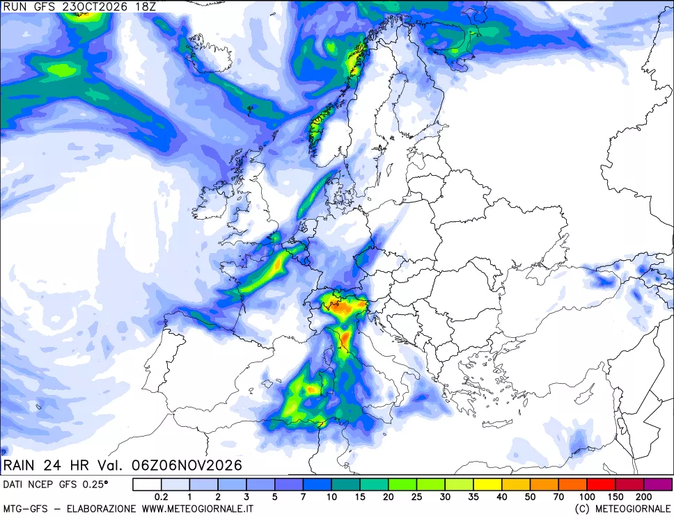 mappa Precipitazioni 24 ore precedenti