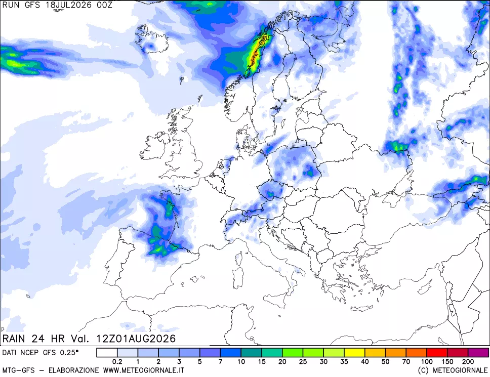 mappa Precipitazioni 24 ore precedenti